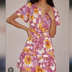 Anthropologie Somerset Mini Dress In Orange / White/ Pink /XS / New Never Worn